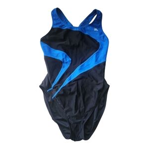 TYR Black & Blue One-Piece Swimsuit Size 38 | Athletic Swimwear Racerback